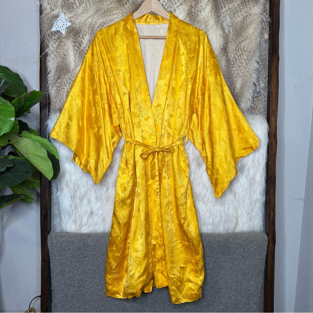 Vintage Yellow Satin Kimono